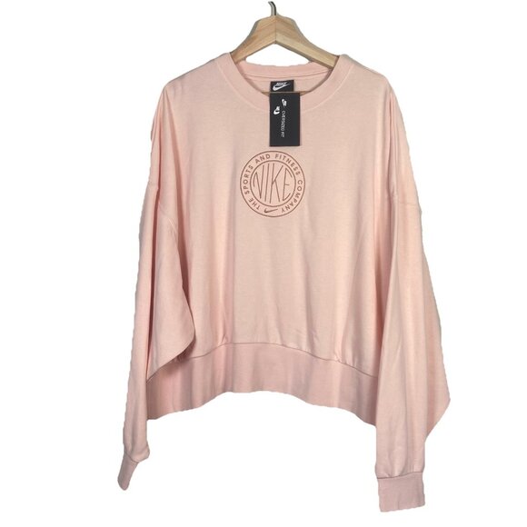 Nike Women's NSW Logo Sweatshirt Pearl Brush Pink size XL Oversized Athletic NWT - Picture 1 of 9